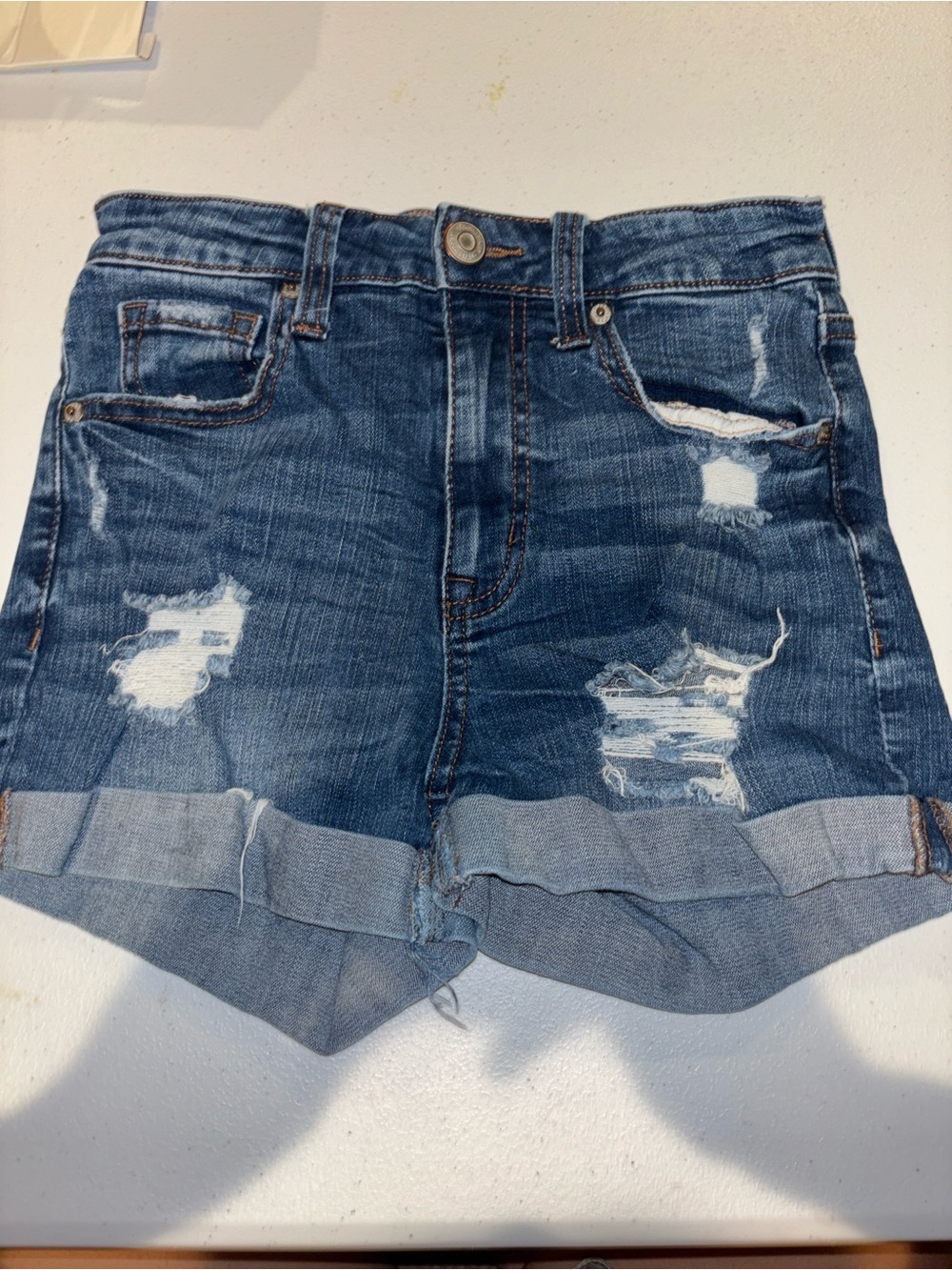 Classic Distressed Blue Denim Jean Shorts - Women